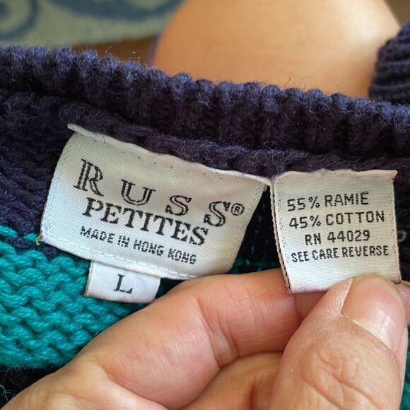 Vtg 80s Russ Petites ramie/cotton multi colored thick knit sleeveless sweater - Picture 7 of 8